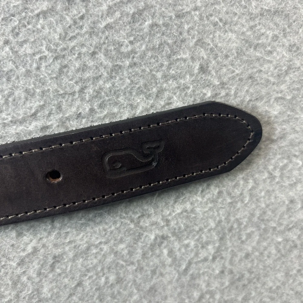 Vineyard Vines Belt Mens 38 Ribbon Canvas Navy Blue White Stripes Brass Buckle